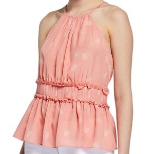 Joie Shawnette Fan-Print Halter Peplum Top in Kiss